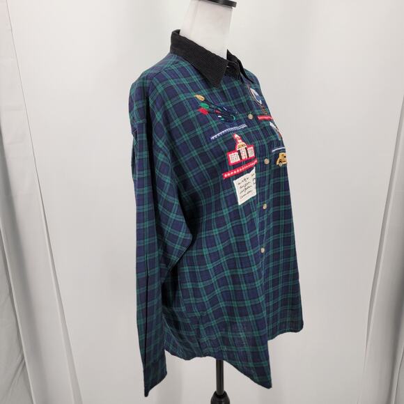 BSA Shirt Womens Large Plaid Blue Green Embroidered School Patches Teacher - Picture 4 of 12